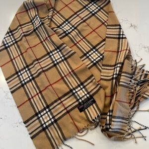 100% Cashmere plaid scarf, made in Scotland; Burberry LOOK A LIKE